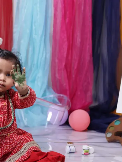 A safe and fun way to celebrate a baby's first Holi. We use baby-safe, non-toxic colors for a playful and vibrant photoshoot without any worries.