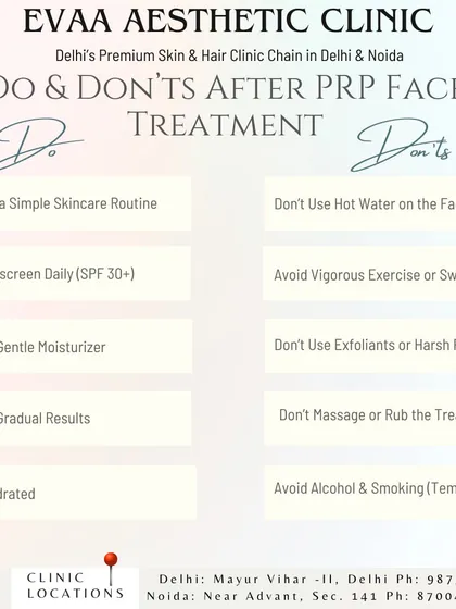 Another helpful guide on the do's and don'ts after a PRP face treatment. We recommend sticking to a simple skincare routine and avoiding harsh products or vigorous exercise.