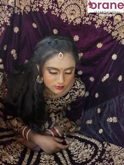 This full-view shot shows how the entire look comes together, from the hair and makeup to the flowing lehenga.