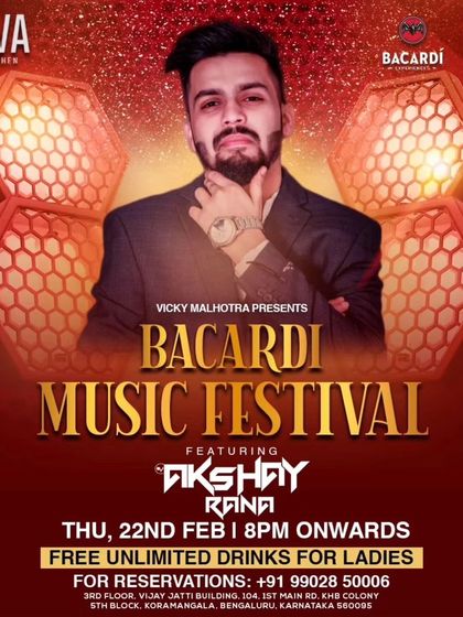 A poster for the Bacardi Music Festival at Drava Lounge, an electrifying night with top DJs and unlimited drinks for ladies.