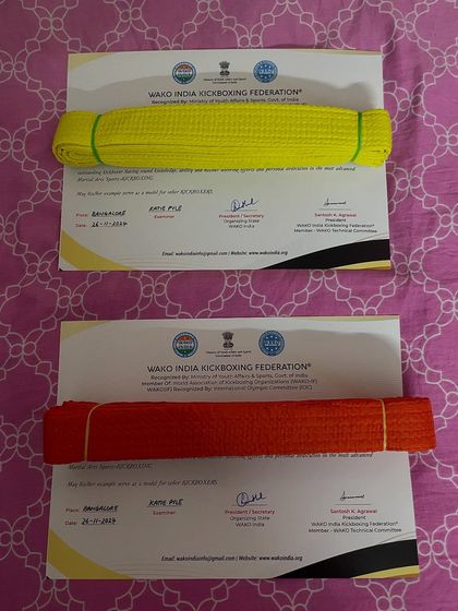 Some special belts to hand out. The yellow and orange belts represent the next step in our students' martial arts journey.