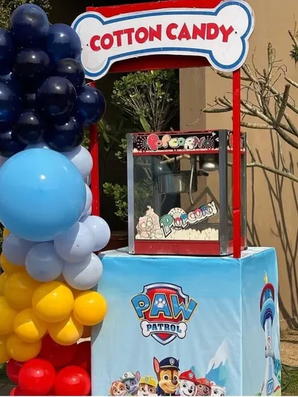 No detail is too small for our themed parties. For this Paw Patrol birthday, we set up a custom-branded cotton candy and popcorn stall, bringing a fun carnival feel to the celebration.
