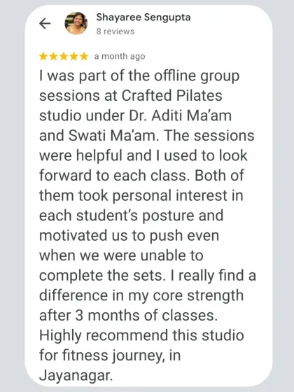 Aditi Singh - Pilates Classes & Rehabilitation Hear From My Clients photo 13