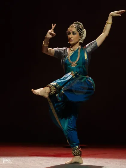 This pose, capturing both strength and grace, is from the Shiva Tarangam I performed at Nishagandhi. It's a piece that pays homage to Lord Shiva through intricate footwork and powerful abhinaya.