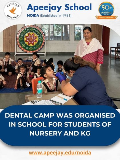A dentist examines a young student's teeth during our school's dental camp. We believe that promoting healthy habits, like regular dental check-ups, is a crucial part of a child's overall well-being.