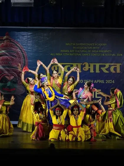 The spectacular final pose from our "Prema Vinod" production. This moment of beautiful formation showcases the teamwork and choreographic complexity involved in our stage shows.
