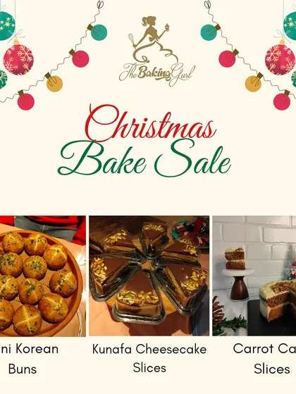 Announcing our Christmas Bake Sale! This year we featured Mini Korean Buns, Kunafa Cheesecake slices, and Carrot Cake slices, all available for pre-order to make your celebration extra special.