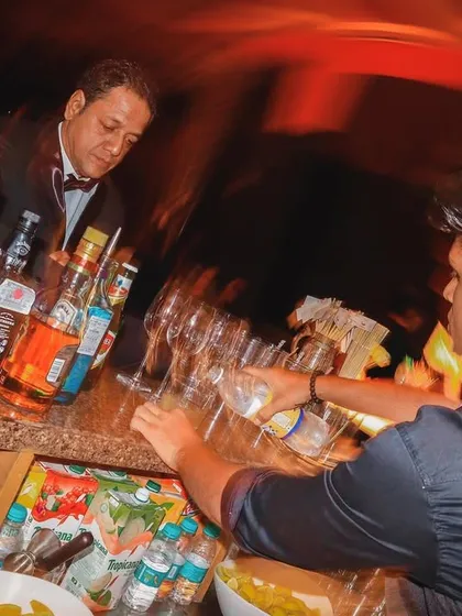 My team in action. Every member is a skilled professional, capable of managing a busy bar with speed and precision.