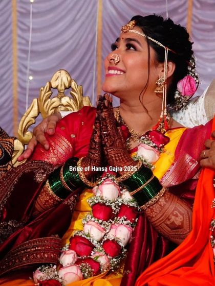 A beautiful moment of prayer and gratitude for a Maharashtrian bride. Her hands, joined together, showcase the intricate mehendi that is part of her sacred rituals.