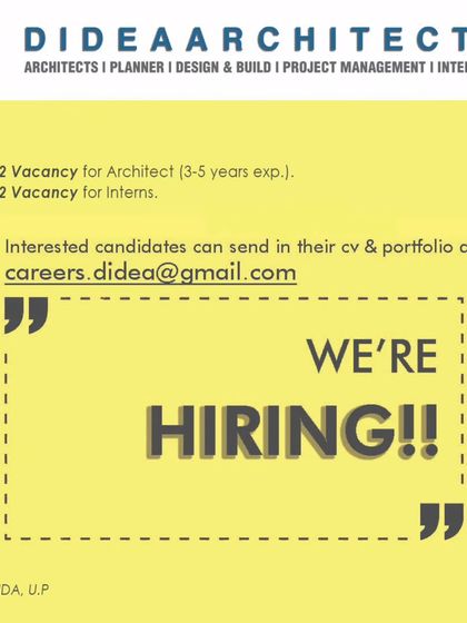 A clear and direct posting from Didea Architects in Noida for an architect with 3-5 years of experience, demonstrating the demand for experienced professionals.