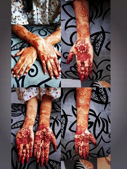 A collage of beautiful, fully developed floral henna stains. This is the result of good quality paste and proper aftercare.