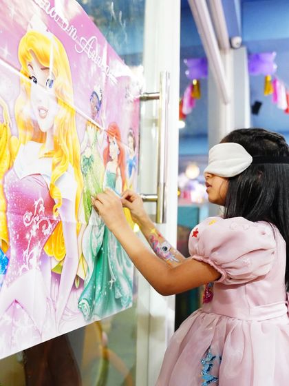 A classic party game of "Pin the Tail on the Donkey" gets a royal twist with this "Pin the Jewel on the Princess" version. We tailor every activity to the chosen theme.