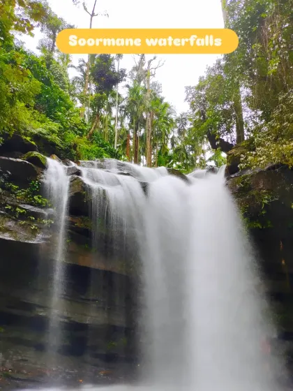 A stunning long-exposure shot of Soormane waterfalls, a key attraction I include in my Nethravathi tour package.