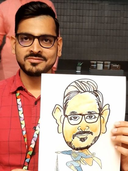 This employee at Google Cloud chose a Superman theme for his caricature. Adding custom bodies and themes is a popular request at corporate parties.