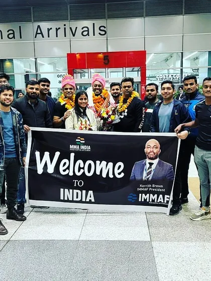 The entire Delhi MMA team at the airport to welcome the IMMAF President.