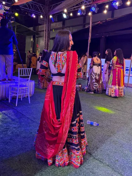 A look at the back detail of my chaniya choli. The right outfit makes you feel confident and ready to dance the night away.