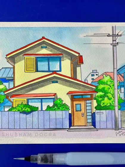 A little bit of nostalgia with this watercolor illustration of Nobita's house. Watercolors are perfect for creating soft, flowing art, and I guide beginners on how to control the water and pigments.