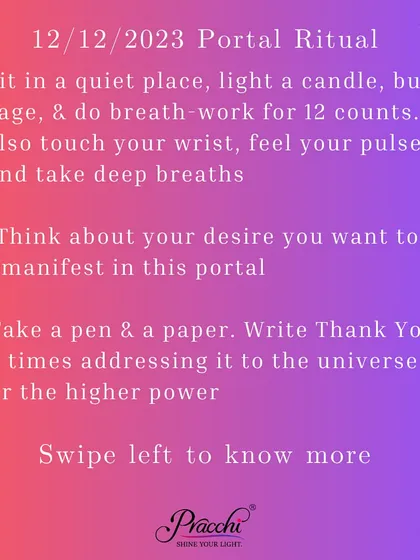 To begin the 12/12 portal ritual, find a quiet space and center yourself. This image details the first three steps, including breath work and setting your intention.