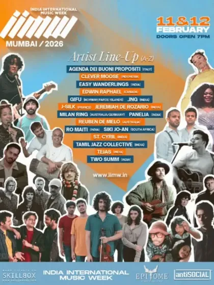 The full artist lineup poster for the India International Music Week in Mumbai.