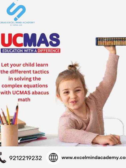 Let your child learn the tactics for solving complex equations with UCMAS abacus math. This image shows a young student confidently holding up an abacus, ready to tackle any problem.