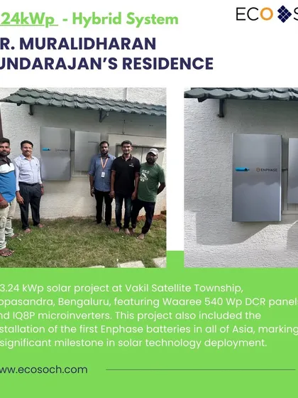 We are proud to be at the forefront of solar technology. This project at a residence in Vakil Satellite Township was a milestone, featuring the first installation of Enphase batteries in all of Asia, providing our client with advanced energy storage and independence.