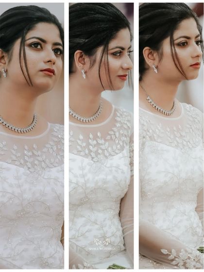 A triptych of the bride during her ceremony, capturing her expressions of devotion and emotion.