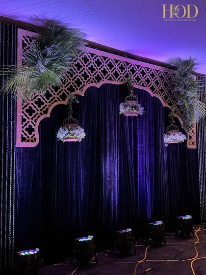 The full musician's stage, a perfect blend of traditional architecture and moody, dramatic lighting for an evening of entertainment.