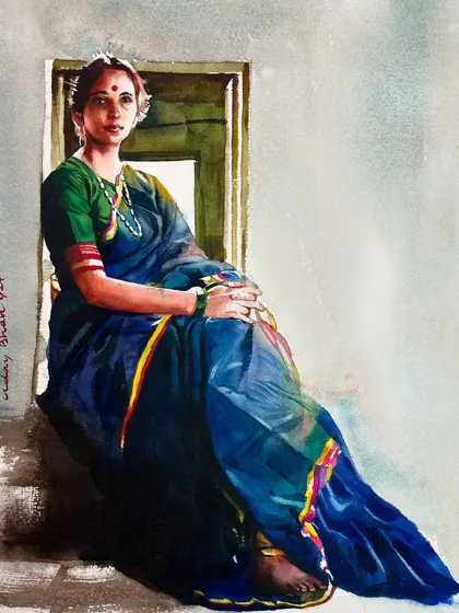 A figure painting of a woman in a sari, used to announce an upcoming figure painting workshop.