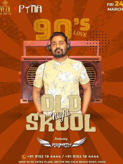 A 90's love themed 'Old Skool Night' poster. Music is a lifetime journey, and these nights celebrate the tracks that have stayed with us.