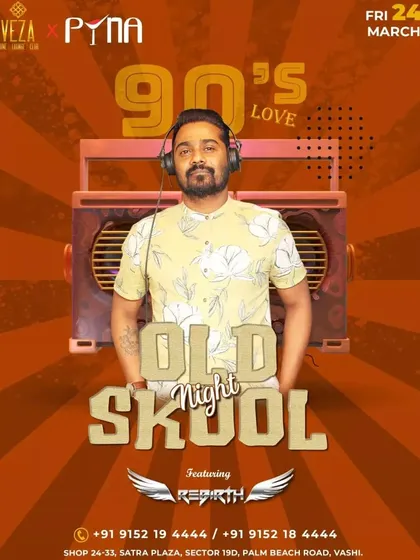 A 90's love themed 'Old Skool Night' poster. Music is a lifetime journey, and these nights celebrate the tracks that have stayed with us.