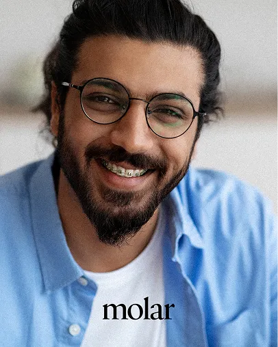 another branding image for 'molar'. i work on creating a full visual suite for products, ensuring that even the photography style aligns with the overall design language and target audience.