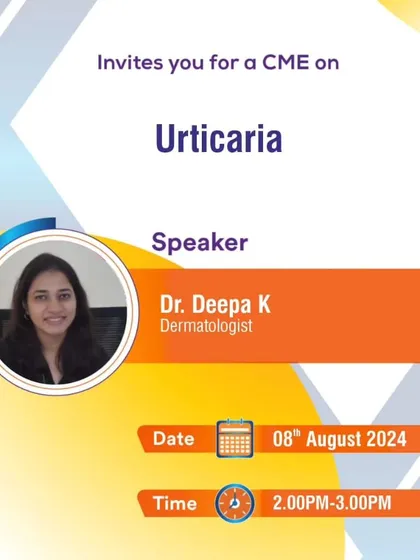 I also conduct Continuing Medical Education (CME) lectures for skin specialists on core clinical topics. This is an invitation for a session focused on the diagnosis and management of Urticaria, a common but complex condition we see in our daily practice.