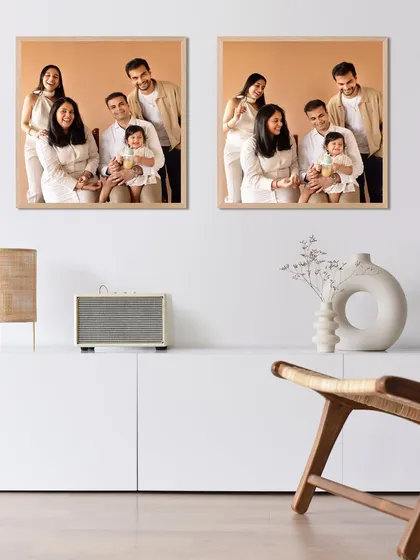 A side-by-side view of how our family portraits look as framed art, ready to decorate your home.