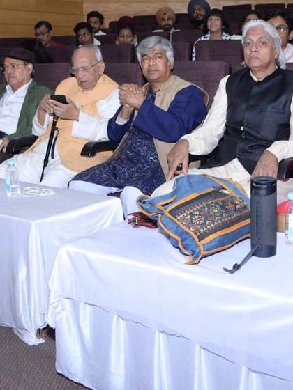 The panel of judges and chief guests at the Sangeet Milon music competition.