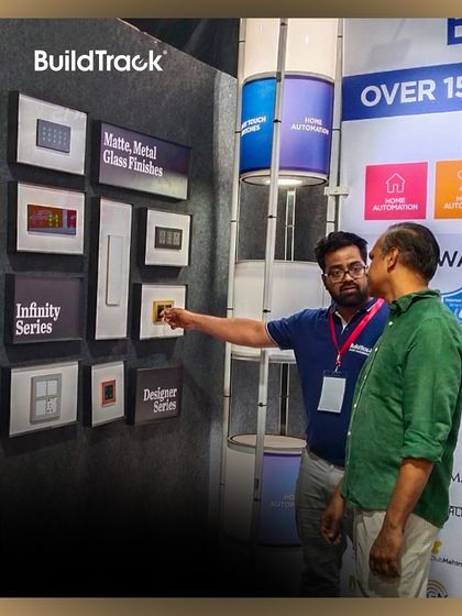 A demonstration of our various switch series at the Kolhapur Expo. Visitors could see the matte, metal, and glass finishes up close.