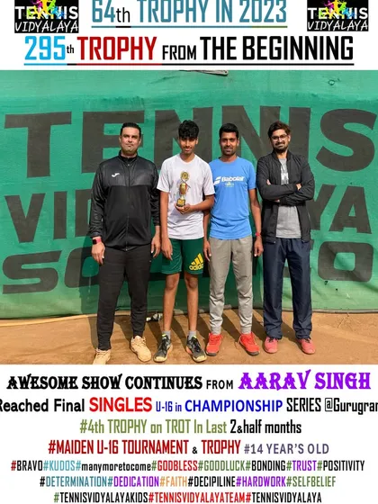 An awesome show from Aaray Singh, reaching the final of the Singles U-16 Championship Series. This was his 4th trophy in 2.5 months.