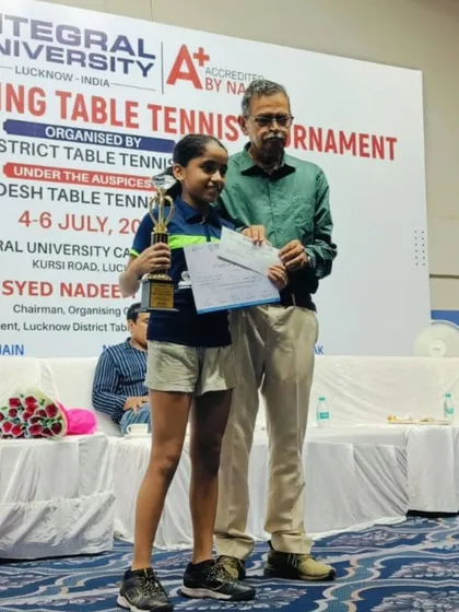 Pehel Gupta with her well-earned trophy, a testament to her hard work and skill in the state-level competition.