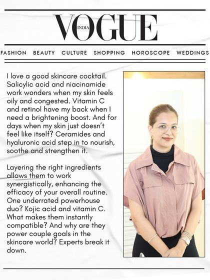 I love a good skincare cocktail, and as I shared with Vogue India, layering the right ingredients is key. One underrated powerhouse duo is Kojic Acid and Vitamin C, which are instantly compatible and deliver powerful brightening results.