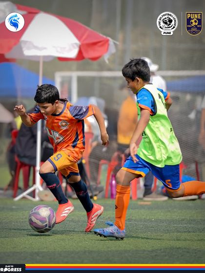 Dribbling with intent. This player from our Pune league drives forward, looking to create an opportunity for his team.