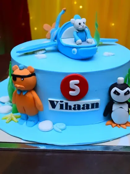 An Octonauts-themed cake for Vihaan's 5th birthday. We can source custom cakes for any theme, ensuring every detail of the party, down to the dessert, is perfectly coordinated.