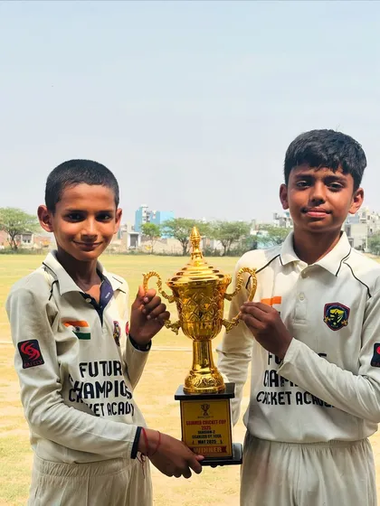 The winning captains of the Summer Cricket Cup 2025 with the trophy. A proud moment for the FCCA Panthers.