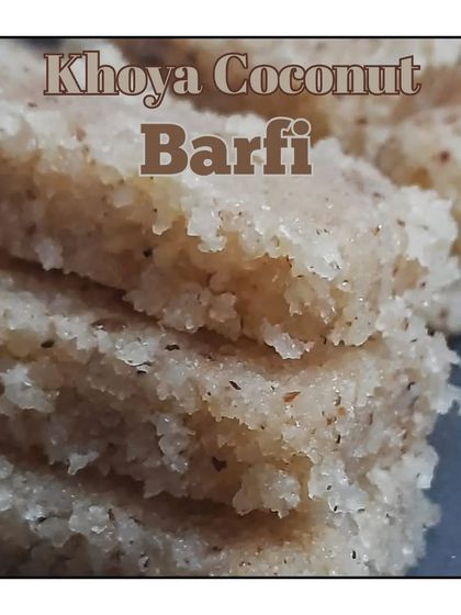 A close up of the Khoya Coconut Barfi, showing its rich texture. It's a key item in my Chaitra Navratri vrat menu.