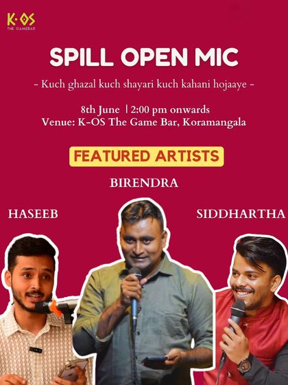 Featuring the talented artists for our Spill Open Mic night. Come support local talent and art.