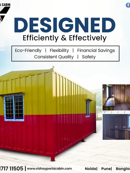 Our cabins are designed efficiently and effectively to provide financial savings, consistent quality, and safety. This colorful cabin is an example of a simple, durable, and cost-effective site office.