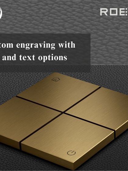 A close-up of the ION keypad's custom engraving options, allowing for a unique touch with personalized icons and text on its elegant metallic surface.
