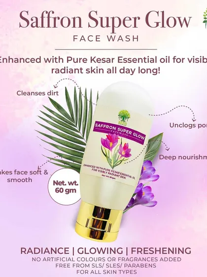 The Saffron Super Glow Face Wash is enhanced with pure Kesar (Saffron) essential oil for visibly radiant skin. It cleanses dirt and unclogs pores while leaving your face soft and smooth.