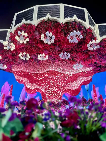 Another view of the grandiose ceiling, showing how it creates a dramatic, cloud-like effect over the entire event space.