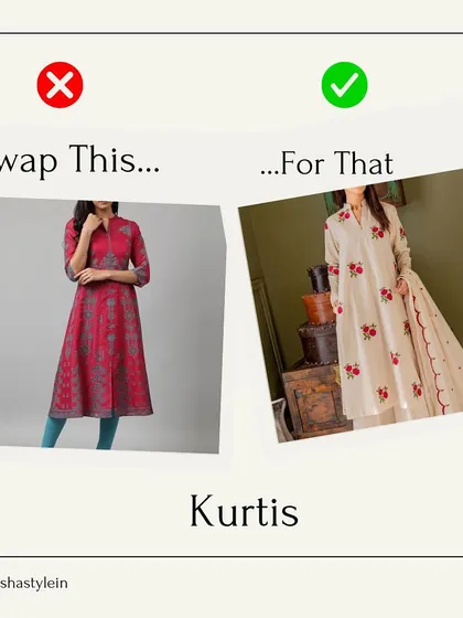 A simple swap to elevate your kurta look. Instead of a busy, printed A-line kurta with leggings, opt for a clean, embroidered straight kurta set for a more modern and sophisticated feel.