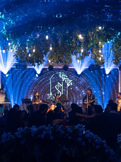 A full live band on stage, complete with a stunning LED backdrop and lighting design. I often work alongside bands to provide a complete musical journey for an event.