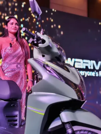 Posing with one of the newly launched Warivo electric scooters. I love getting up close with the products I help launch to showcase them effectively.